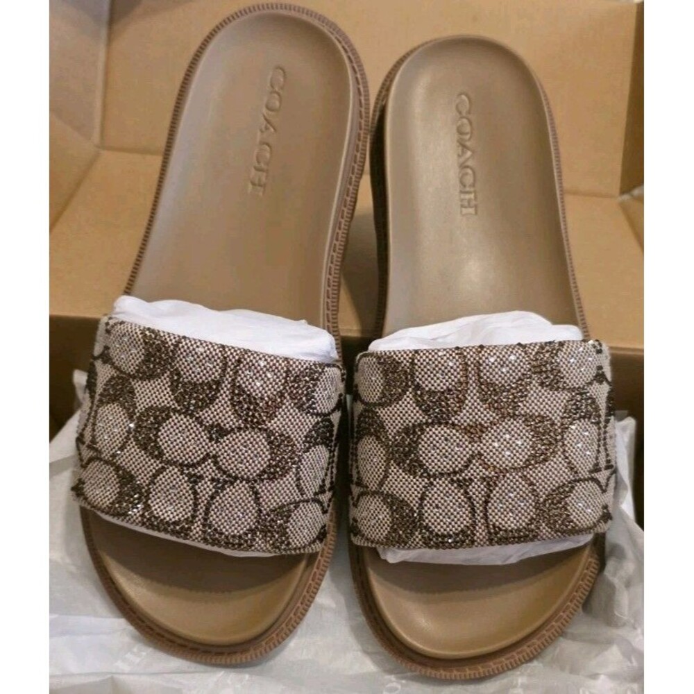 Coach Brynn Slide Sandal In Crystal Signature Jacquard, CEF53  Size 9.5